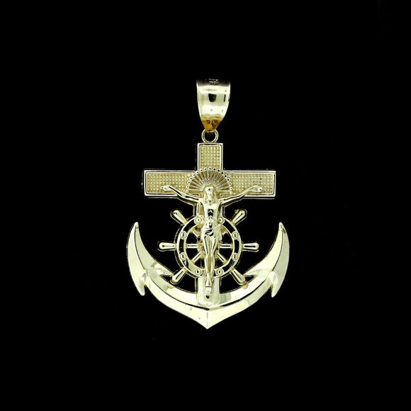 Real 10K Yellow Gold XL Anchor Cross Pendant - Picture 5 of 5
